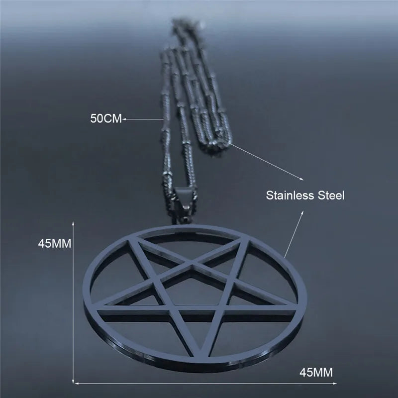 Fashion Witchcraft Satan Pentagram Stainless Steel Chain Necklace Women Black Color Charm Big Necklace Jewelry N3672S03