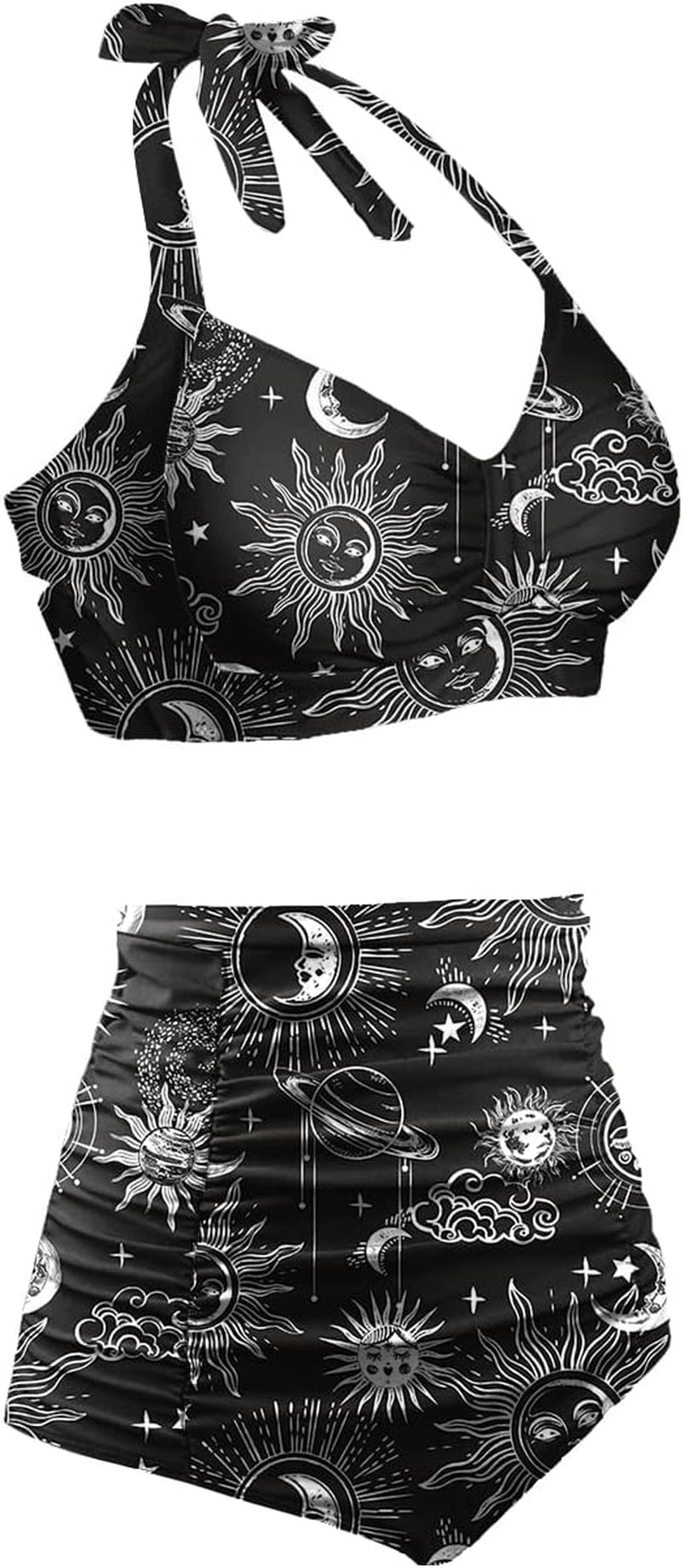 High Waisted Bikini Set for Women Two Piece Tummy Control Vintage Swimsuit Retro Halter Bathing Suit with Bottom