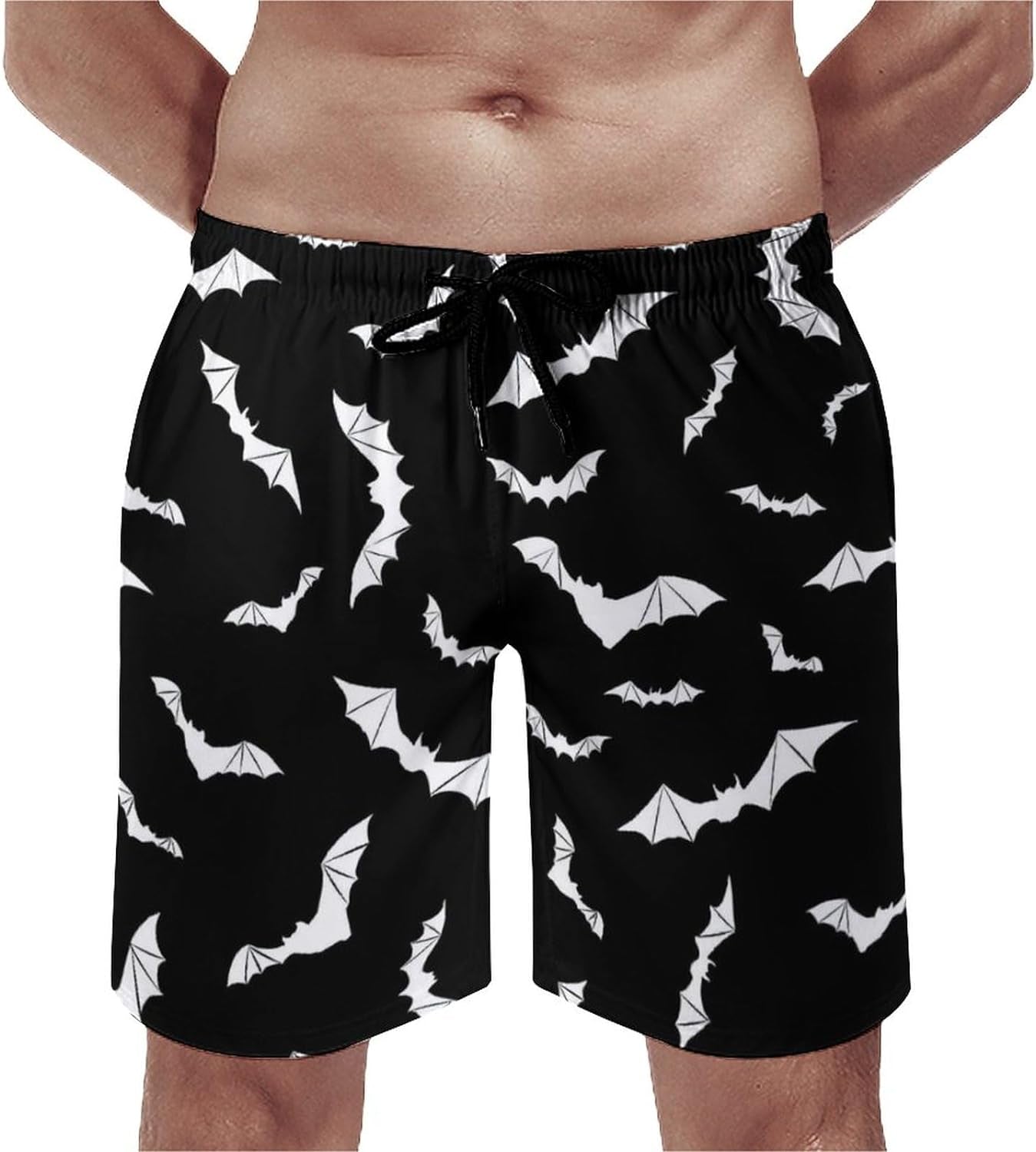 Bats Halloween Goth Mens Swim Trunks Quick Dry Summer Beach Board Shorts with Mesh Lining