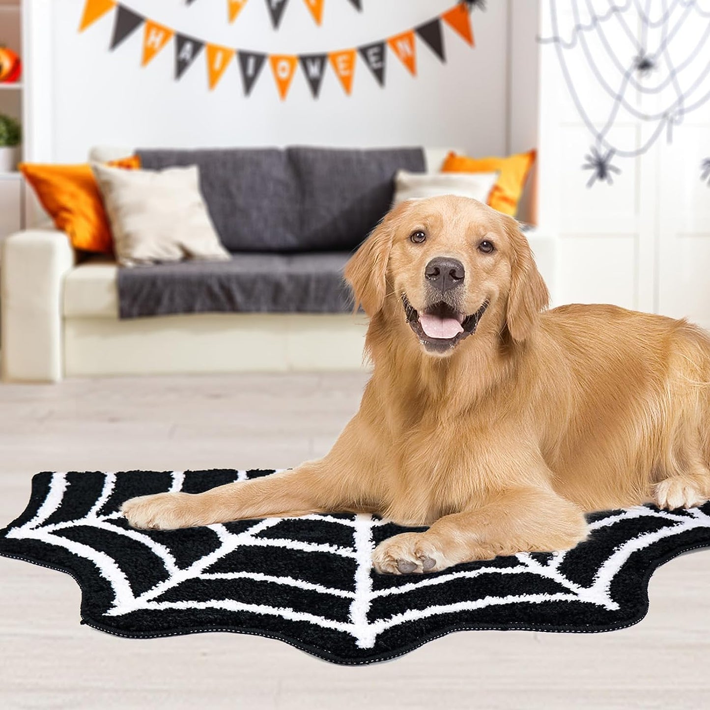 Spider Web Bath Mat, 31×20" Halloween Bath Mat Non-Slip Rugs Spiderweb Rug Machine Washable Goth Bath Mat Area Rugs Gothic Rug for Front Door, Bedroom, Living Home (Black)