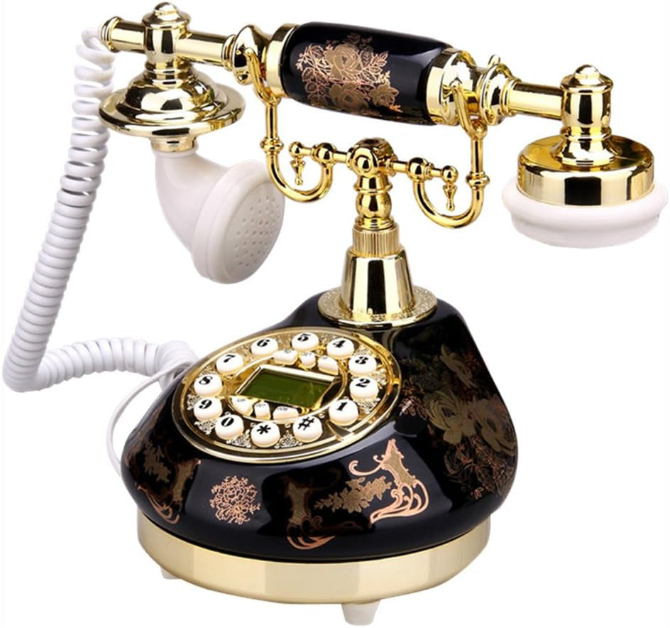 Corded Old Fashion Antique Landline Telephone Decor 1960, Wired Home Office Telephone Decor System, Ceramic Antique Style (Black)