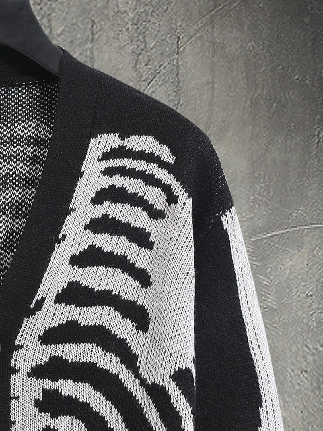 Men'S Skeleton Pattern Cardigan Sweaters Long Sleeve Unisex Outwear Knitted Coats