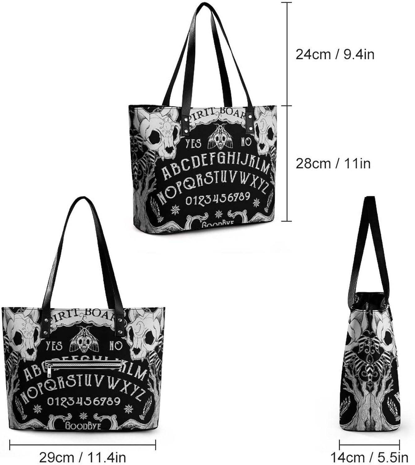 Women Tote Bag Cat Skull Head Witch Magic Board Black Gothic Large Shoulder Bag