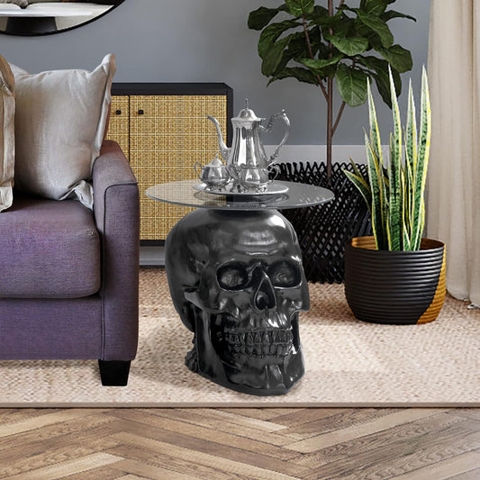 Lost Souls Gothic Skull Glass-Topped Table: Black 21D X 21W X 19.5H In