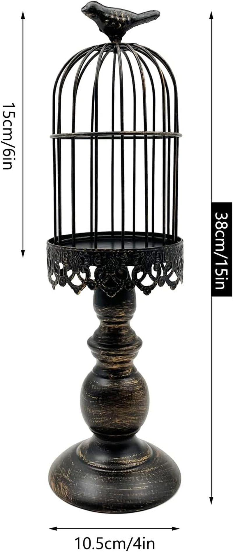 Retro Shabby Candle Holder, Bird Cage Decor,Decorative Birdcage Candle Holder Vintage Metal Candlestick for Wedding,Party Vintage Gothic Decor,Victoriana Decor,Home Decor Black 15 Inch