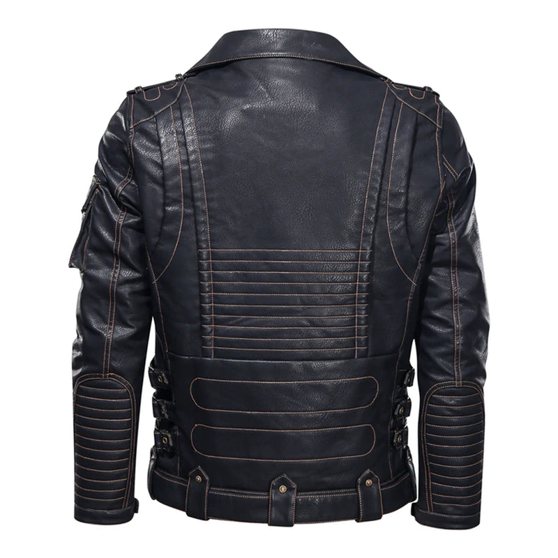 Winter Mens Leather Jacket Men Fashion Motorcycle PU Leather Jacket Cool Zipper Pockets Leather Coats EU Size SA968