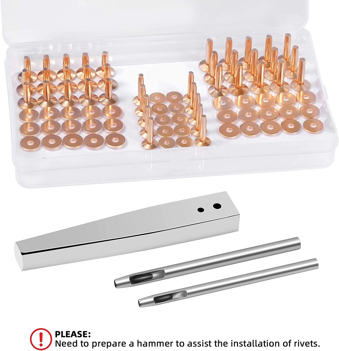 84Pcs, Copper Rivets and Burrs, 9 and #12 Burrs Setter, Leather Rivets Fastener Install Setting Tool with 4Mm Leather Hole Punch Cutter for Belts Wallets Collars Leather Working Supplies