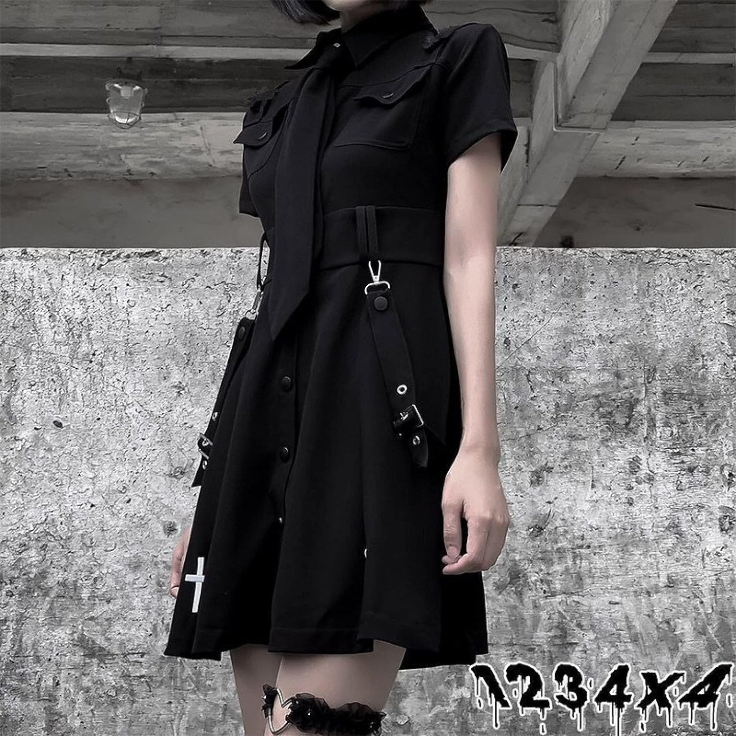 Goth Dress Punk Gothic Harajuku Summer Black Mini Dress Shirt Women Short Sleeve Emo Clothes Mall Goth Accessories