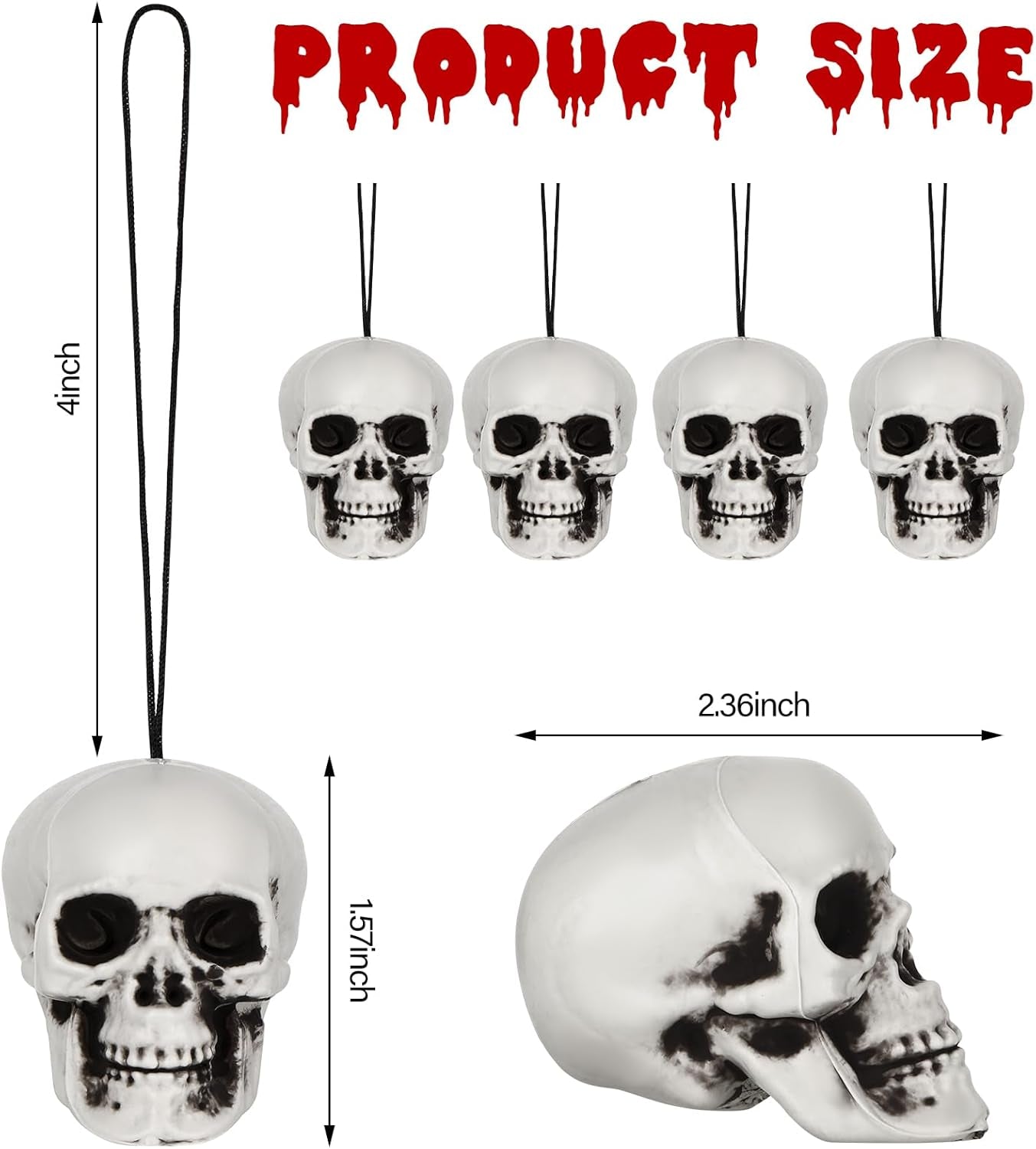 24 Pcs Halloween Mini Hanging Skull Heads Halloween Skeleton Head Tree Ornament Decorations for Holiday Party Xmas Tree Decor 