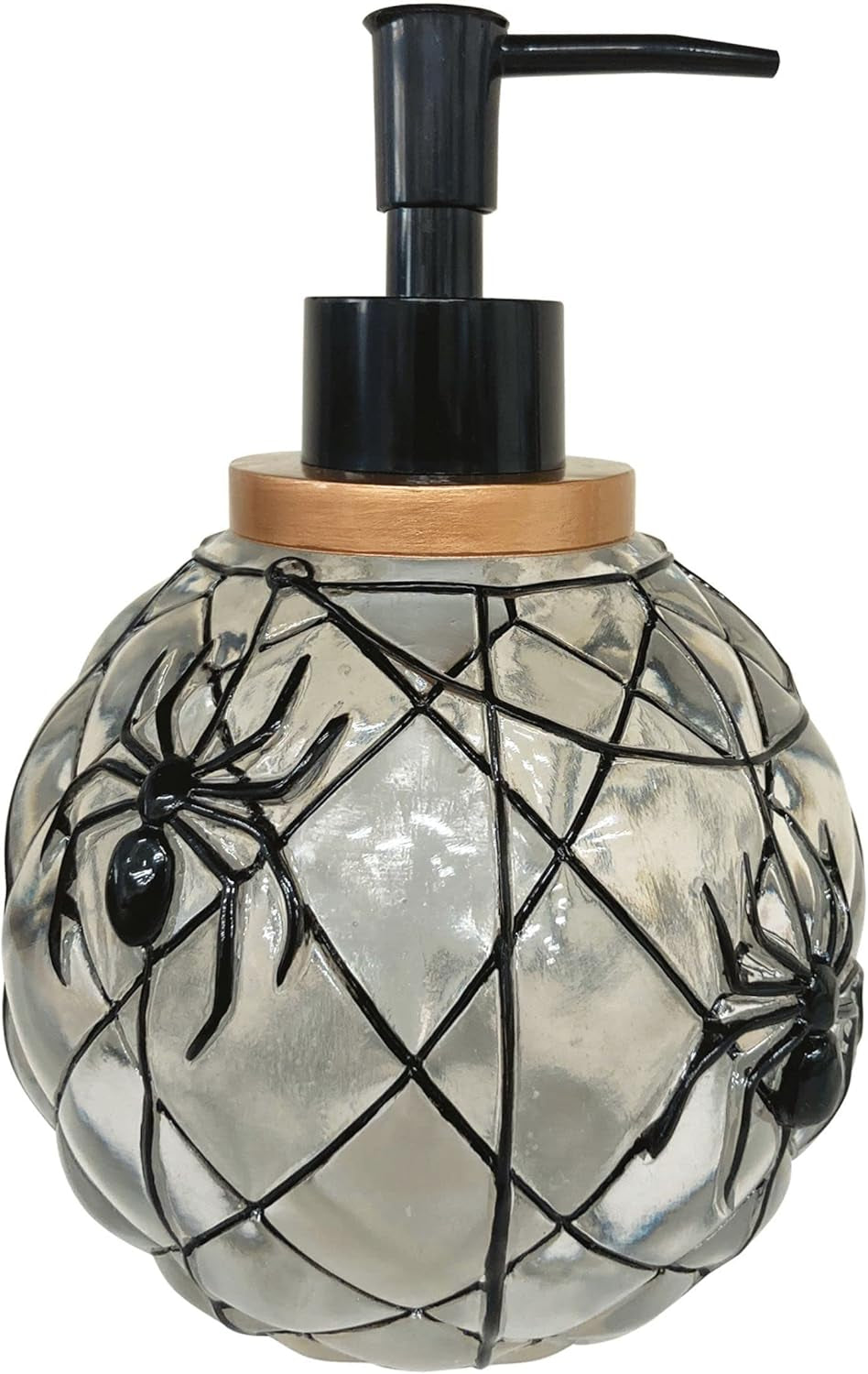 - Soap Dispenser/Lotion Pump, Guest Bathroom Essentials, Clear Pumpkin with Spiders Decor (Halloween Collection)