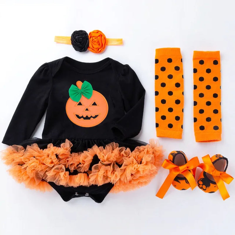 Halloween Baby Costume Girls Rompers Dresses Newborn Pumpkin Black Jumpsuits Dress Infant Cartoon Printed Children Party Outfit