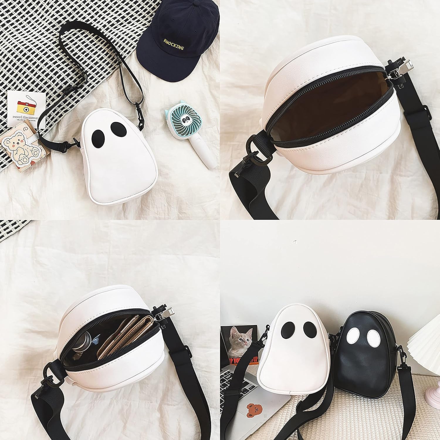 Halloween Pumpkin Cute Ghost Purse, Pu Leather Crossbody Bag Shoulder Bag for Girls, Spooky Season Trick or Treat (White, One Size)