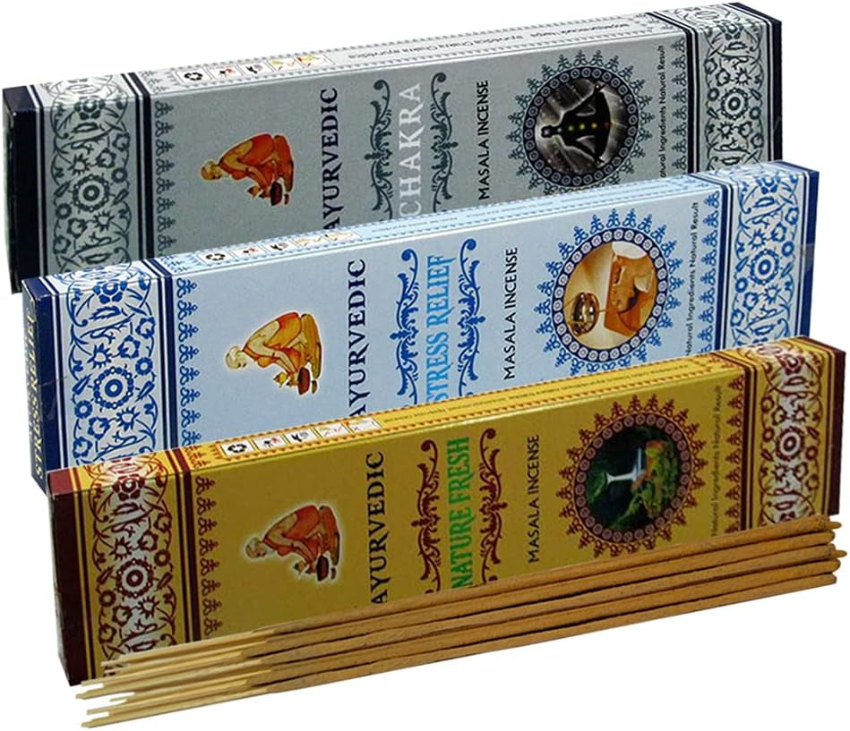 Ayurvedic Incense Sticks Variety Pack #1 and Ash Catcher Bundle with 6 Fragrances