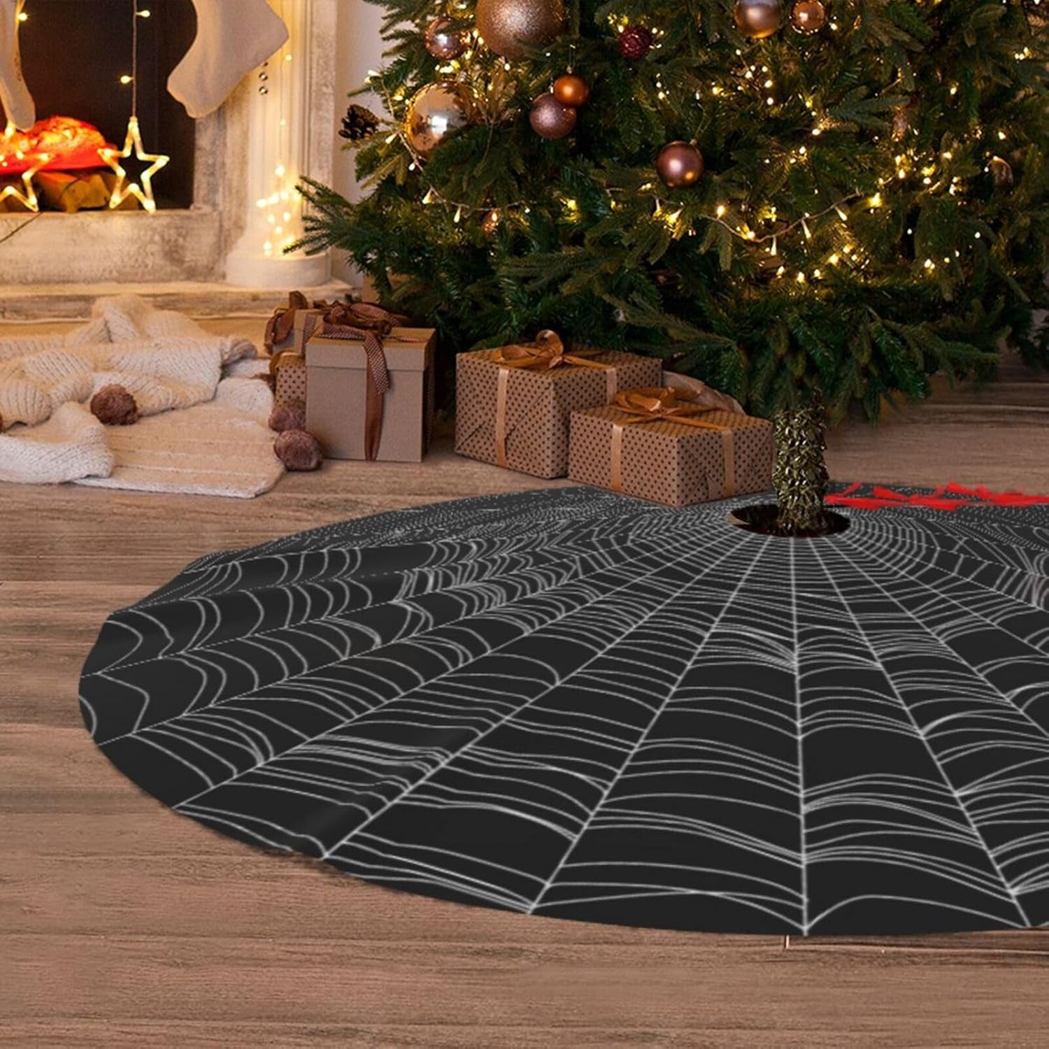 Spider Web Black White 36 Inch Christmas Tree Skirt Carpet Mat Xmas Halloween Decorations