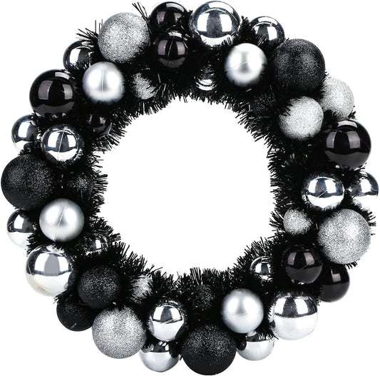 Christmas Ball Wreath,13 Inches Black and Silver Ornament Garland Decoration