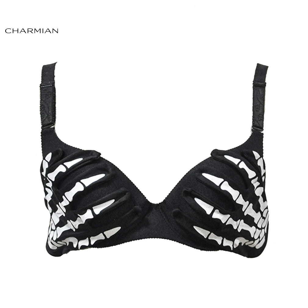 Women'S Skeleton Claws Bra Top Steampunk Party Nightclub Rock White Bones Clubwear Crop Top Halloween Steampunk Clothes