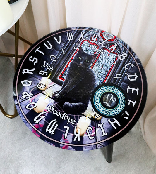 Sacred Circle Wicca Tarots Black Cat Ouija Spirit Board W/ Glass Top Table 16"H