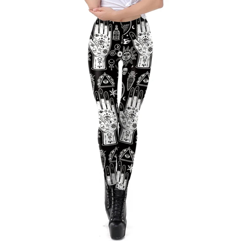 [You'Re My Secret] 2023 HOT Gothic Leggings for Women Ouija Workout Pants Dark Grunge Black Cat Skull Leggins Devil Satan Legins