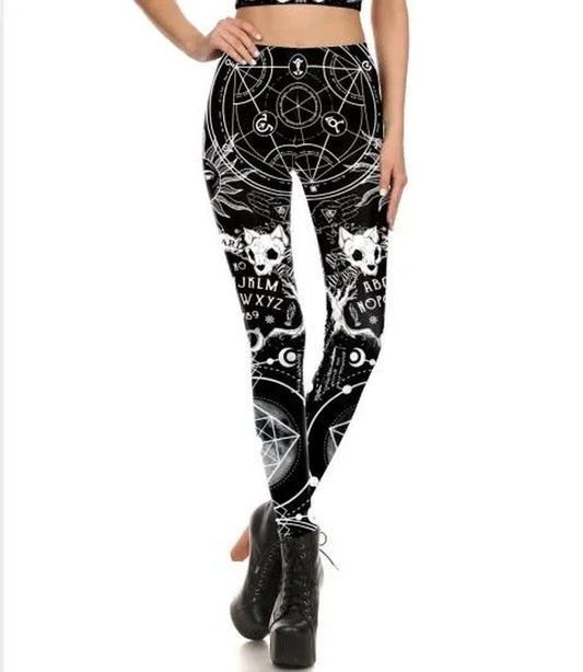 [You'Re My Secret] NEW Ouija Leggings Women Satan Devil Black Pants Baphomet Dark Gothic Leggins Lucifer Fitness Workout Legins