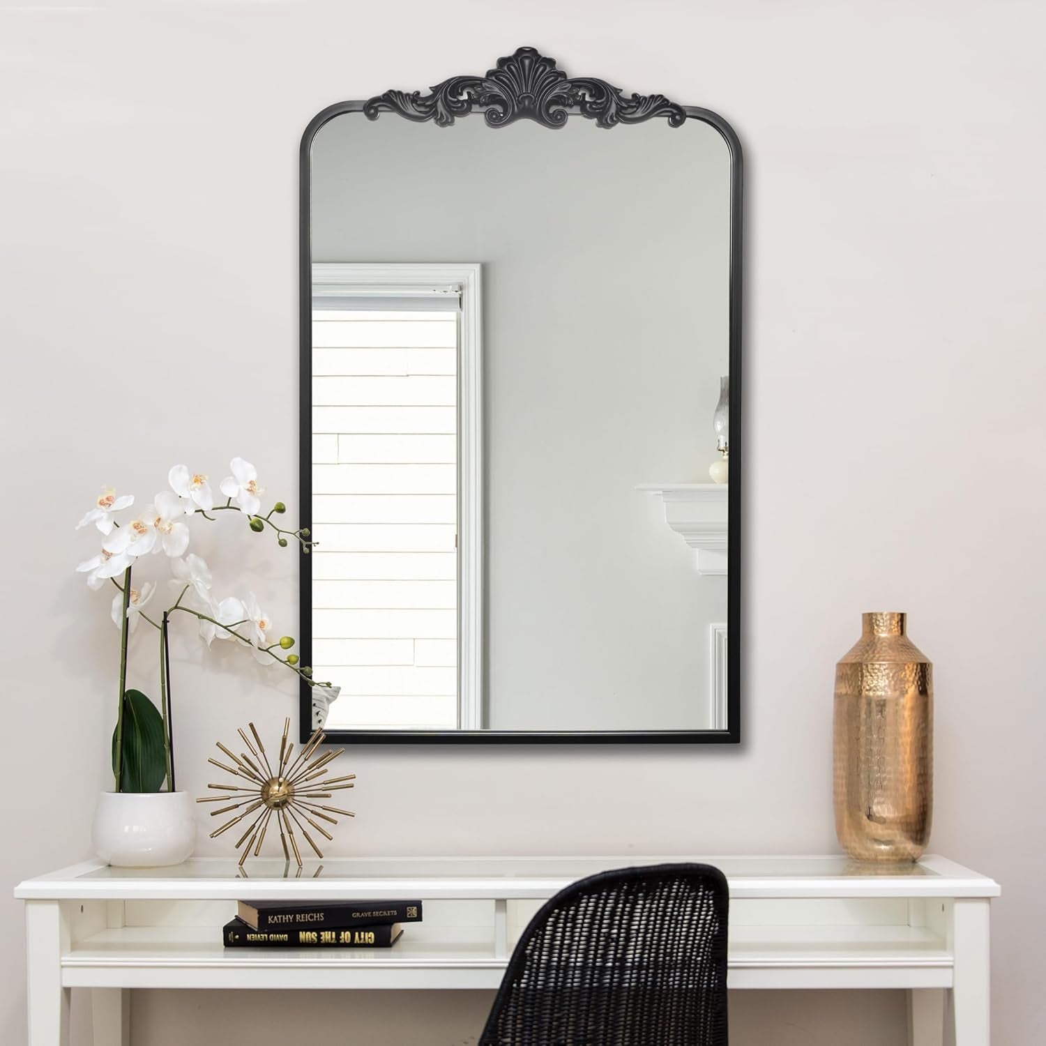 Traditional Wall Mirror, Black Bathroom Mirror Baroque Inspired Wall Décor, Accent Mirror for Vanity Entryway and Living Room, 19” X 30.5”