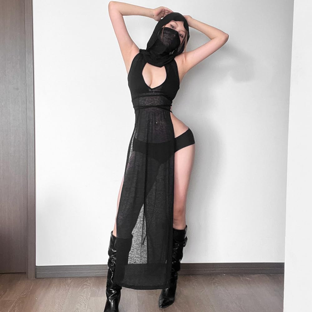 Sexy Cover Ups for Swimsuit Mock Neck Bikini Coverups High Split Dress with Hooded