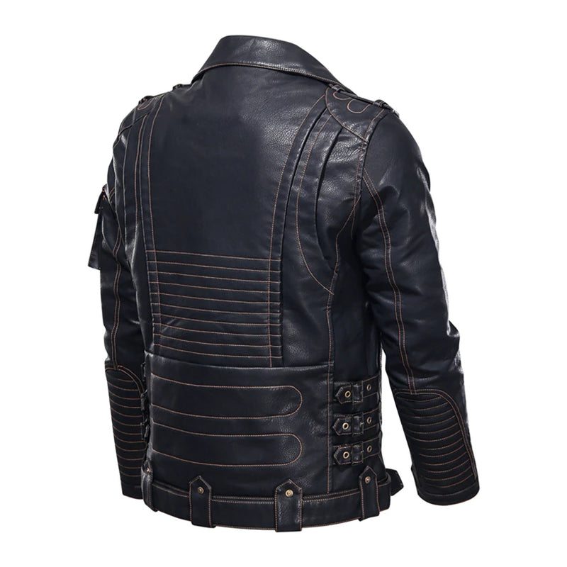 Winter Mens Leather Jacket Men Fashion Motorcycle PU Leather Jacket Cool Zipper Pockets Leather Coats EU Size SA968