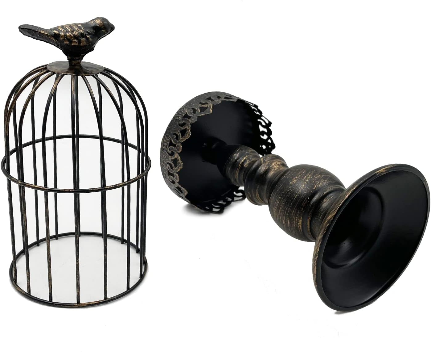 Retro Shabby Candle Holder, Bird Cage Decor,Decorative Birdcage Candle Holder Vintage Metal Candlestick for Wedding,Party Vintage Gothic Decor,Victoriana Decor,Home Decor Black 15 Inch