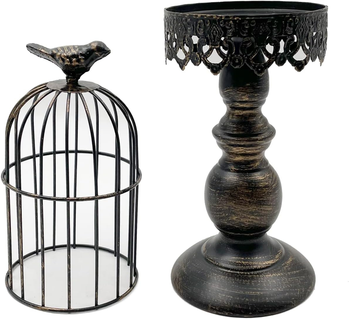 Retro Shabby Candle Holder, Bird Cage Decor,Decorative Birdcage Candle Holder Vintage Metal Candlestick for Wedding,Party Vintage Gothic Decor,Victoriana Decor,Home Decor Black 15 Inch