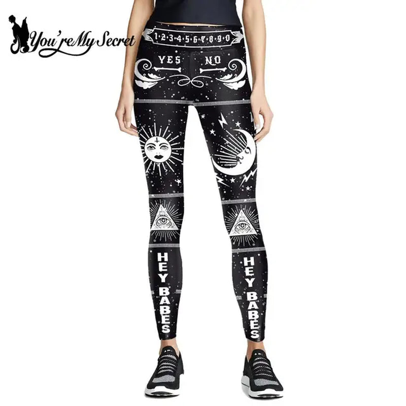 [You'Re My Secret] NEW Ouija Leggings Women Satan Devil Black Pants Baphomet Dark Gothic Leggins Lucifer Fitness Workout Legins