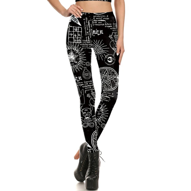 [You'Re My Secret] 2023 HOT Gothic Leggings for Women Ouija Workout Pants Dark Grunge Black Cat Skull Leggins Devil Satan Legins