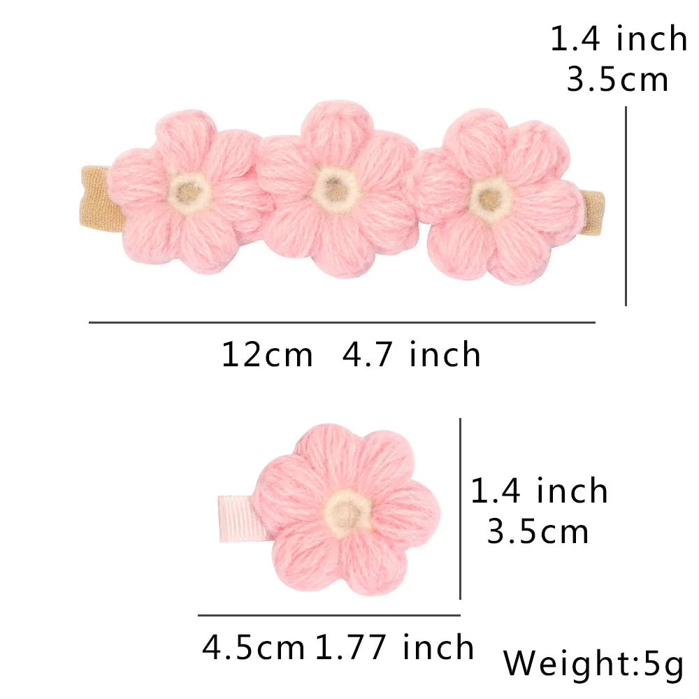 Vintage Baby Nylon Headbands Handmade Crochet Flowers Woolen Kid Elastic Hairbands Girls Hair Clips Children Hair Accessories