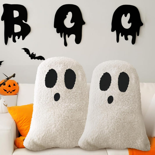 2 Pcs Halloween Throw Pillows Decorative Spooky Pillows for Sofa Bed Couch Stuffed Halloween Pillow for Party Outdoor Home Decorations Ghost Decor Cushion (11.81 X 7.87 Inch)