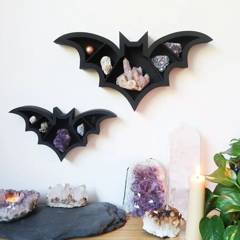 Bat Shelf Coffin Shelf Crystal Shelf Spooky Floating Shelves Goth Decor Bat Crystal Stand Kitchen Bedroom Wall Halloween Decor