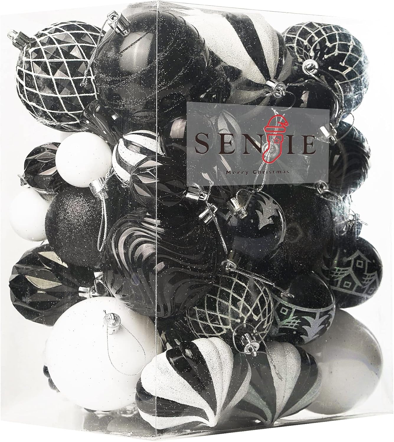 Christmas Ball Ornaments Set Assorted Shatterproof Ornaments 63 PCS Shaped Styles Xmas Tree Holiday Decorative,Black