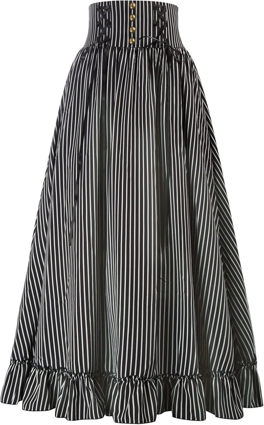 Victorian Skirt for Women Renaissance Edwardian Long Skirt Striped 2XL