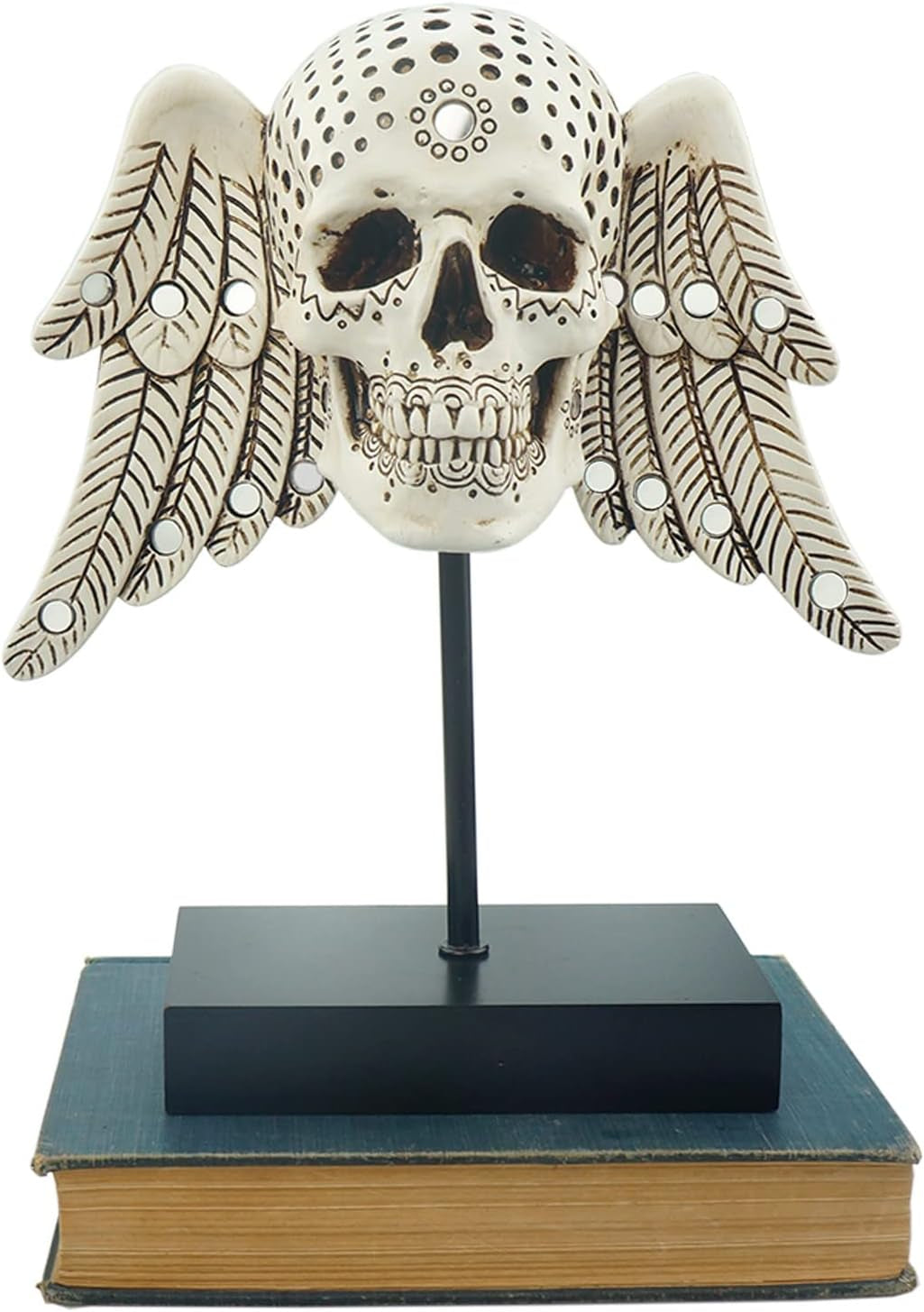 Winged Skull Decor 9.8” Gothic Christmas Skull Gift Realistic Human Skull Figurine Angel Skull Party Home Table Horror Graveyard Outdoor