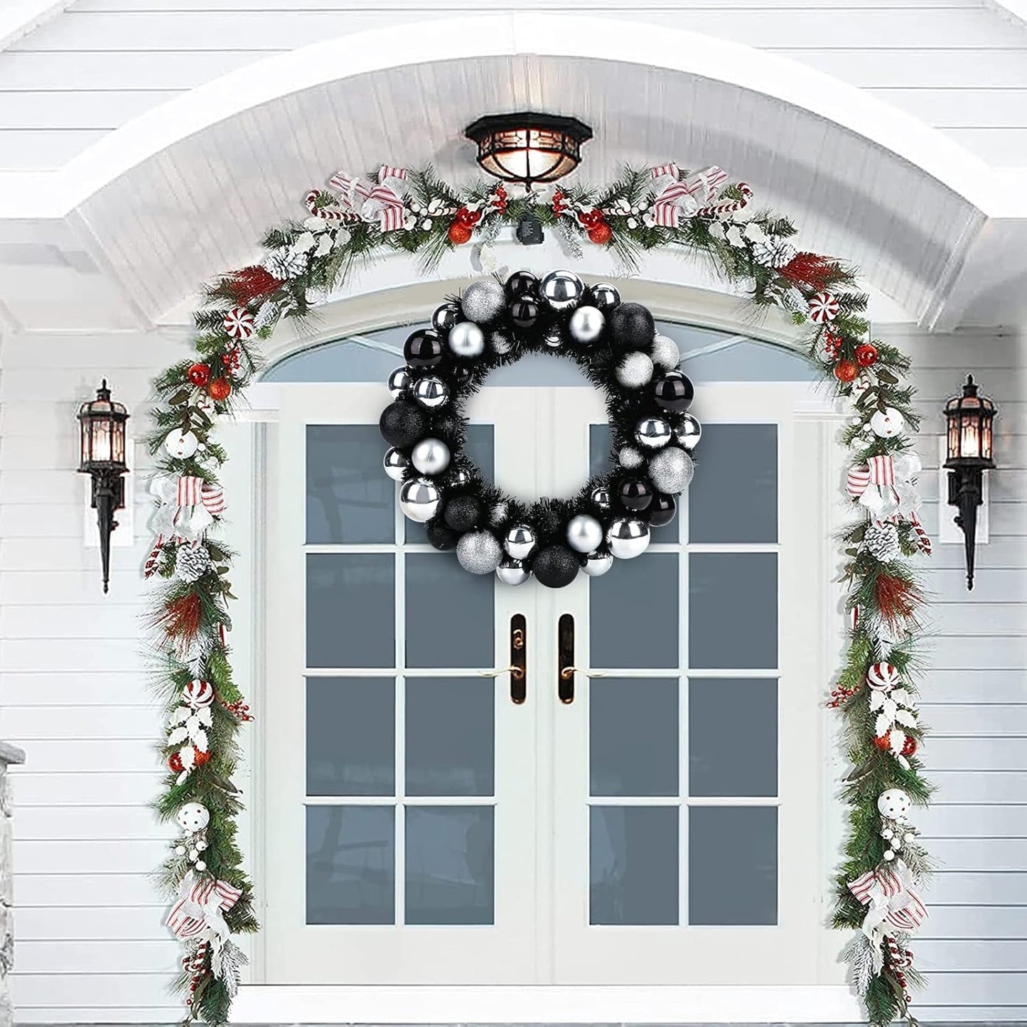 Christmas Ball Wreath,13 Inches Black and Silver Ornament Garland Decoration