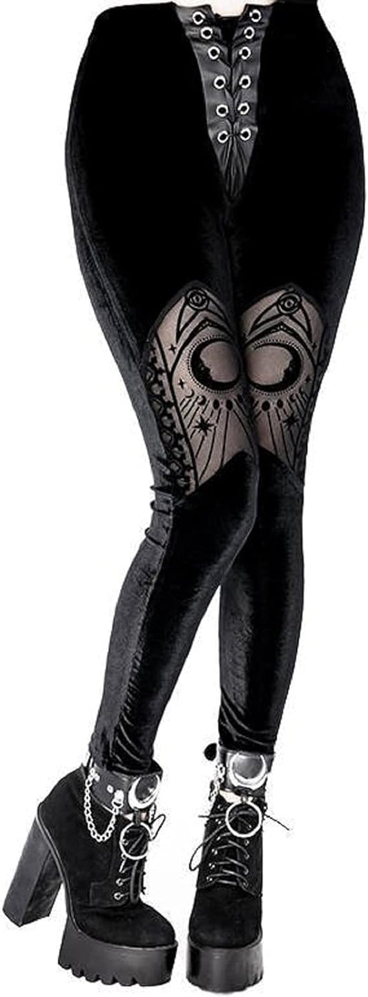 Restyle Velvet Mesh Fortune Teller Goth Wicca Moon Crescent Corset Leggings - Black (2XL)