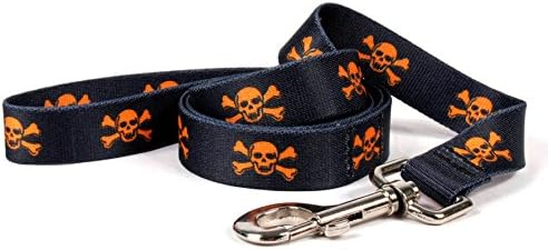 "Orange Skulls Halloween Collar (Regular Ribbon Width (1"), Matching Leash 5' (Collar NOT Included))