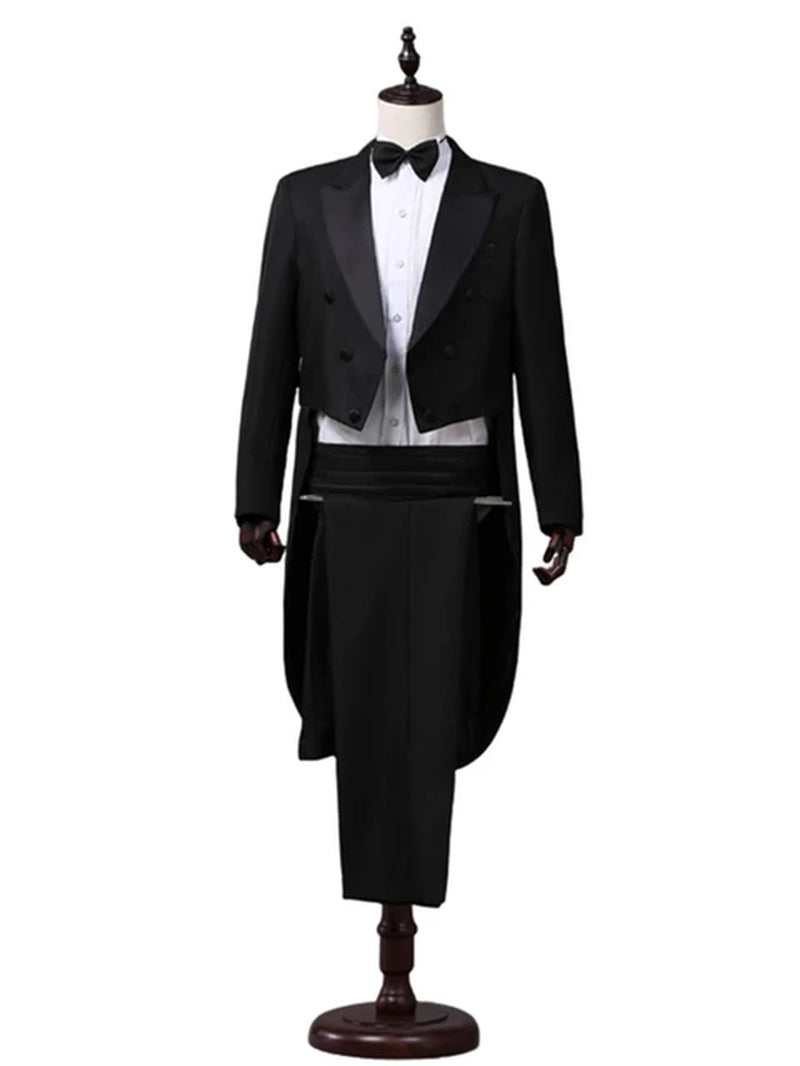 Men'S Tailcoat Classic Modern White and Black Basic Style Mens Suit with Tailcoat Singer Magician Stage Jacket Outfits