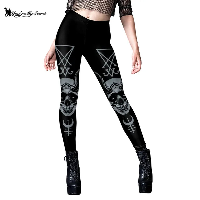 [You'Re My Secret] 2023 HOT Gothic Leggings for Women Ouija Workout Pants Dark Grunge Black Cat Skull Leggins Devil Satan Legins