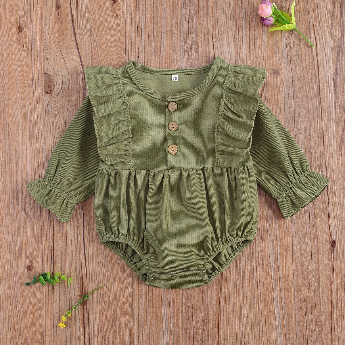 0-18M Autumn Spring Infant Newborn Baby Girl Romper Ruffles Corduroy Long Sleeve Jumpsuit Vintage Baby Girl Clothing