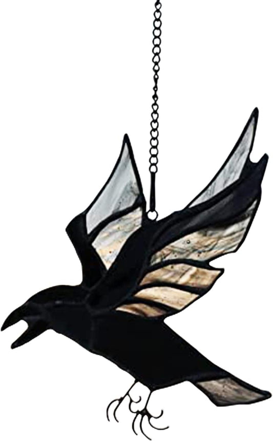 Raven Stained Glass Window Hangings,Crow Decorations for Halloween,Bird Suncatcher for Windows,Balconies,Yards,Walls