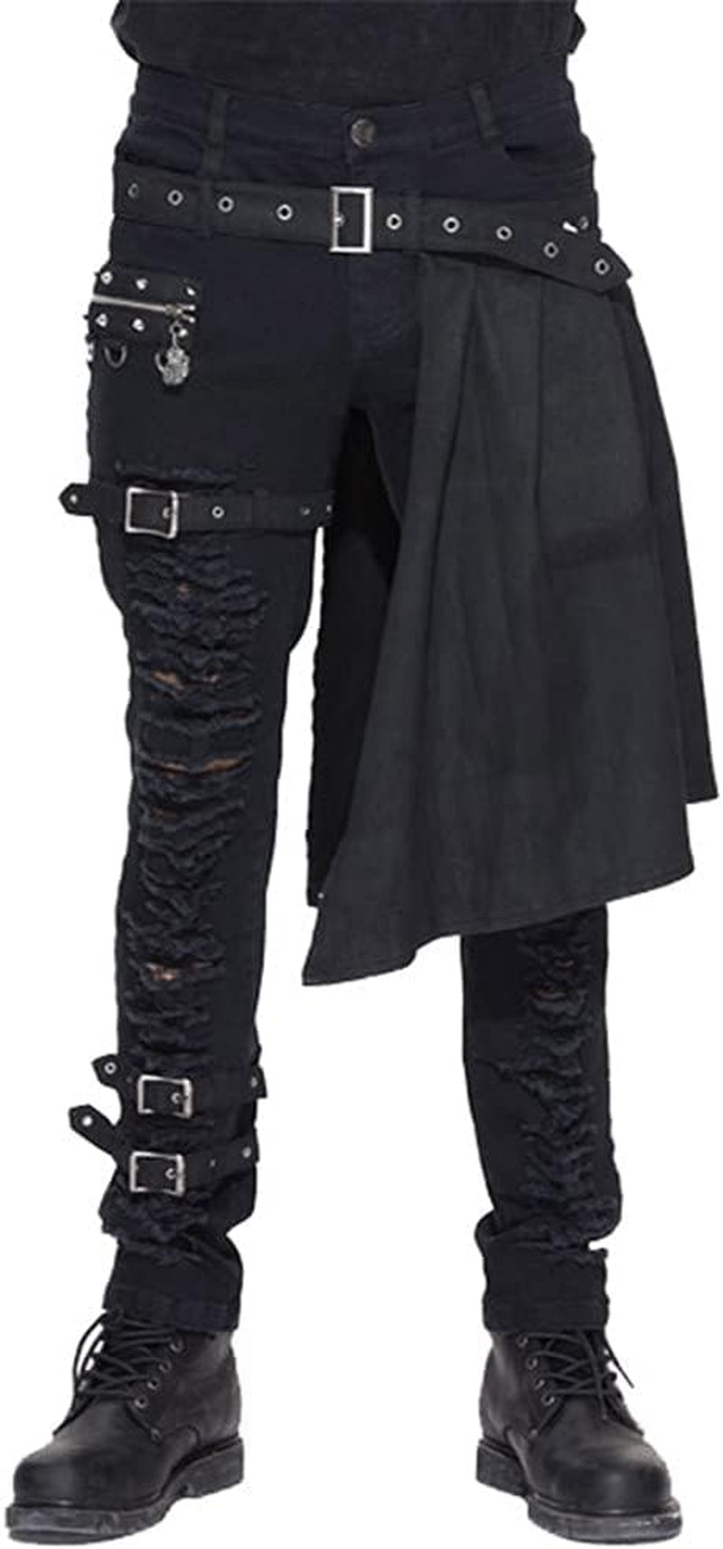 Men Trouers with Kilt Holes Gothic Detachable Slim Casual Pants