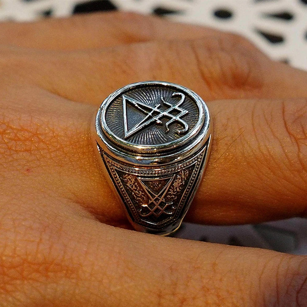 Gothic Lucifer Satan Signet Rings Punk Stainless Steel Seal Rings Men and Women Pagan Jewelry Gift