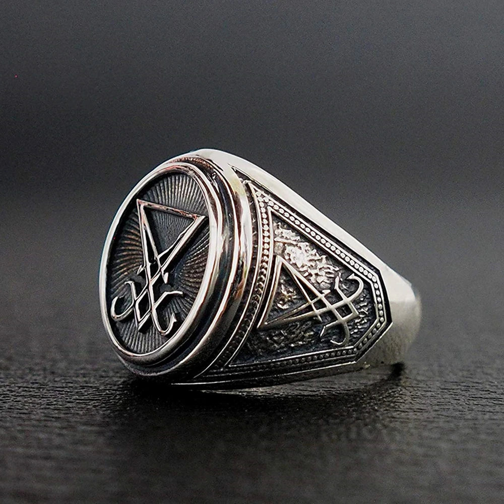 Gothic Lucifer Satan Signet Rings Punk Stainless Steel Seal Rings Men and Women Pagan Jewelry Gift