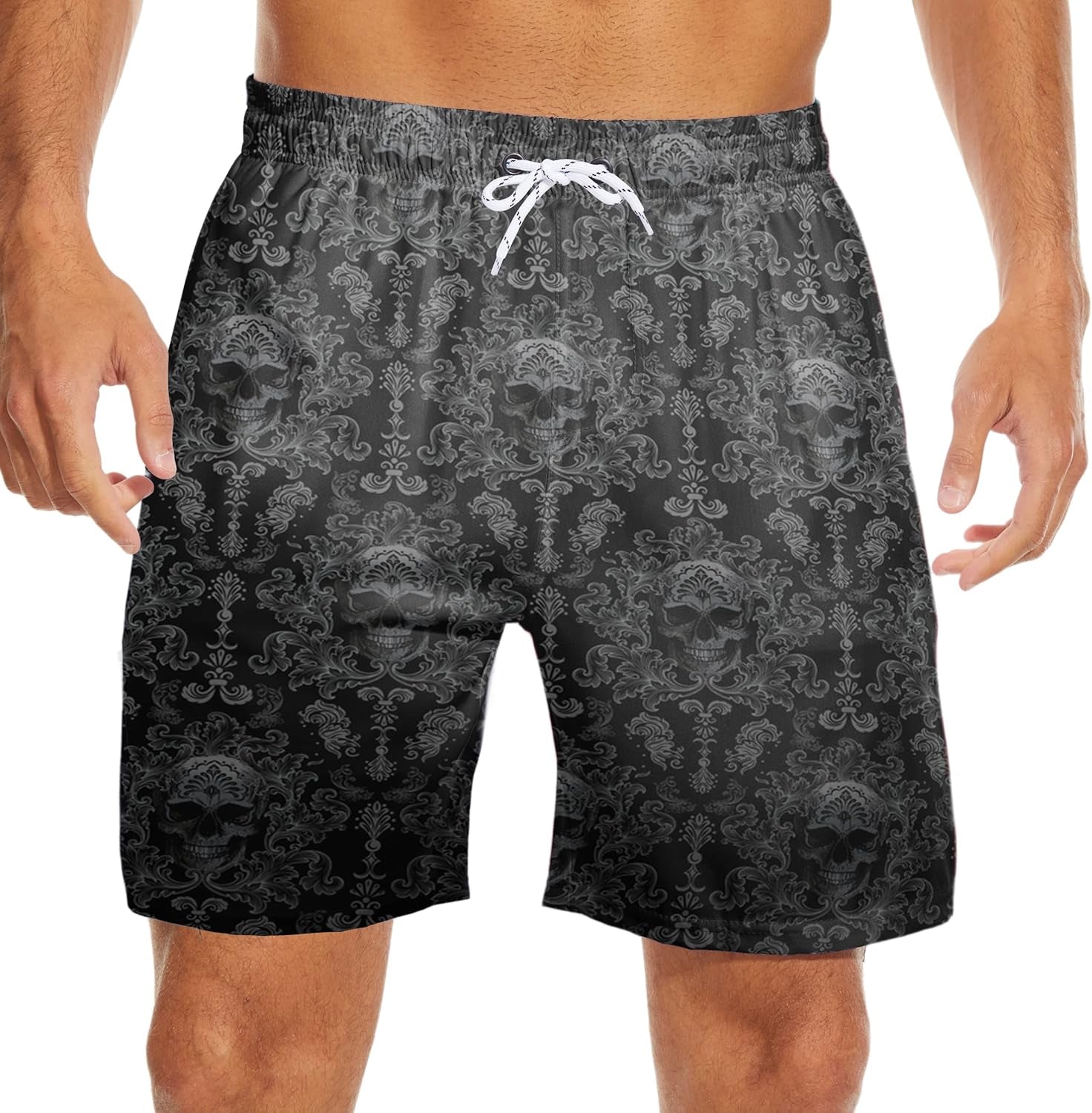 Men'S Swim Trunks with Compression Liner Stretch Beach Board Shorts Drawstring Swimsuit 7 Inch Inseam