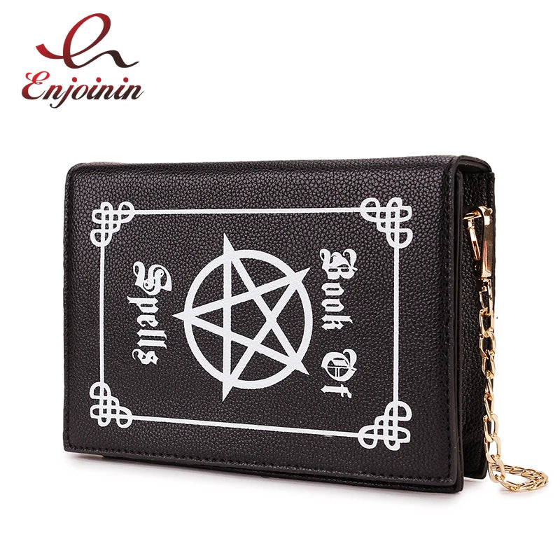 Magic Book Shape Clutch for Women Black Book of Spells Chain Shoulder Bag Small Purses and Handbags Girls Crossbody Bag Fashion