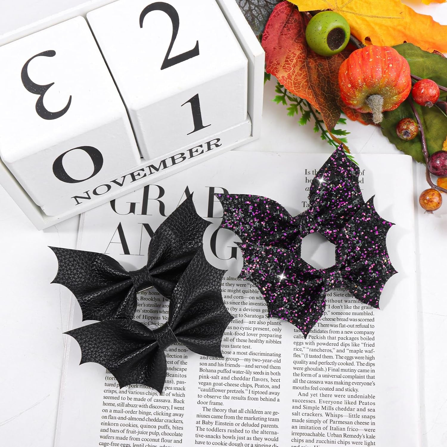 Bat Hair Bow Clips for Girls Halloween Goth Black Bat Hair Clips Alligator PU Leather Baby Girl Toddler Halloween Bat Hair Clip Infant Cosplay Costume Hair Accessories