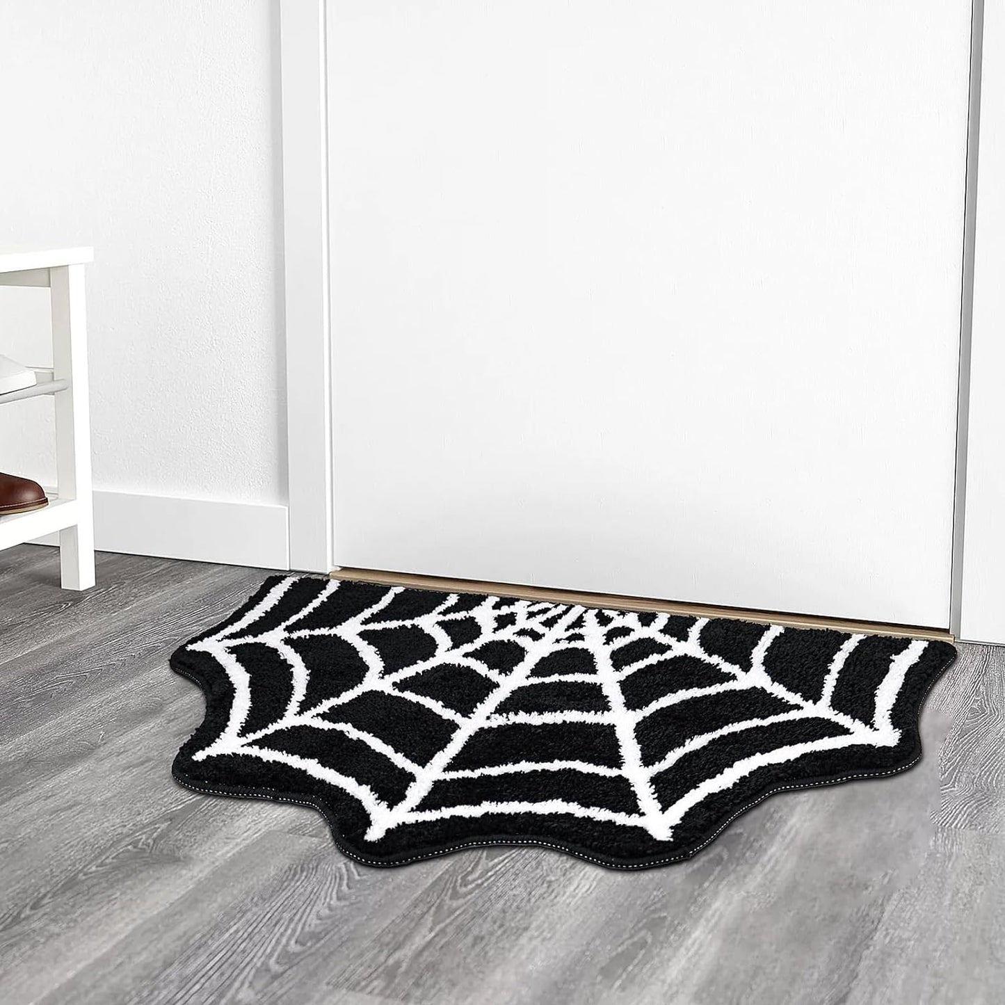 Spider Web Bath Mat, 31×20" Halloween Bath Mat Non-Slip Rugs Spiderweb Rug Machine Washable Goth Bath Mat Area Rugs Gothic Rug for Front Door, Bedroom, Living Home (Black)